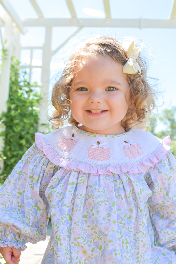 PRE-ORDER Pink Floral Smocked Pumpkin Bubble