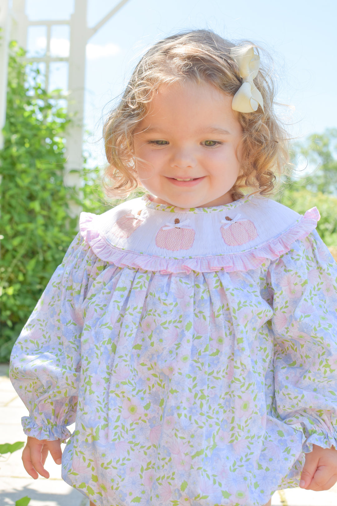 PRE-ORDER Pink Floral Smocked Pumpkin Bubble