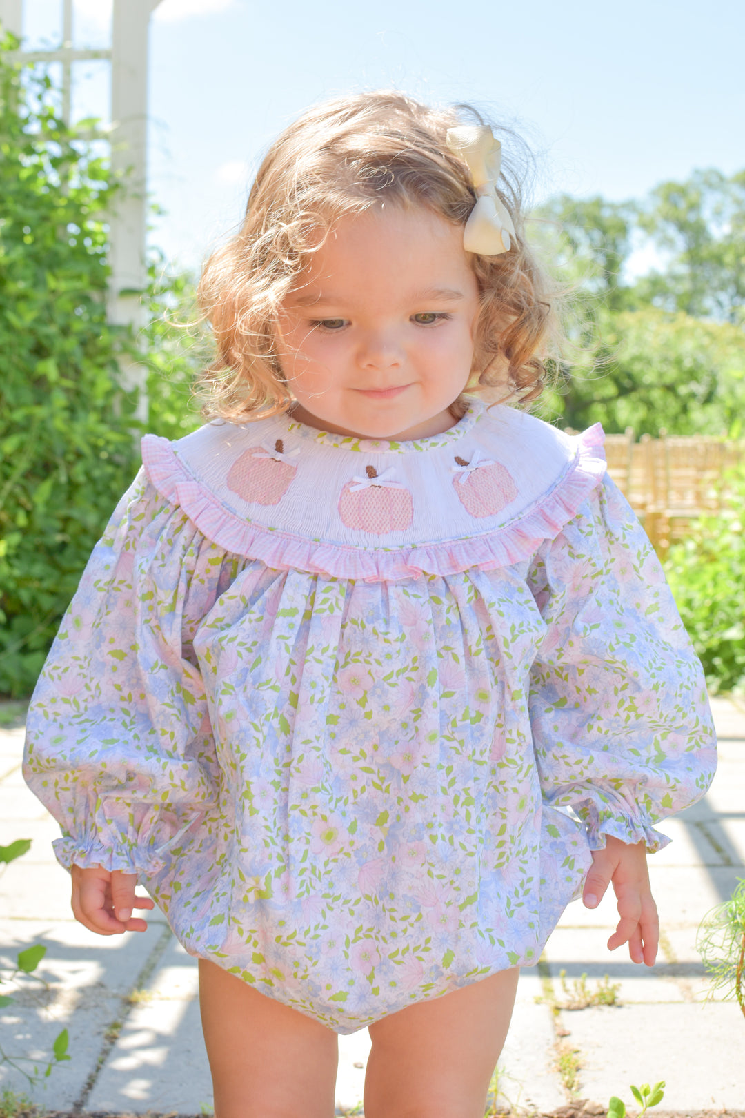 PRE-ORDER Pink Floral Smocked Pumpkin Bubble