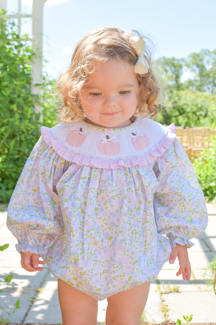 PRE-ORDER Pink Floral Smocked Pumpkin Bubble