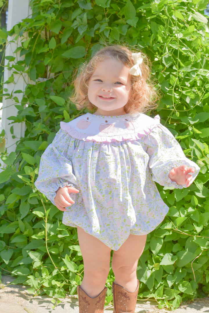 PRE-ORDER Pink Floral Smocked Pumpkin Bubble