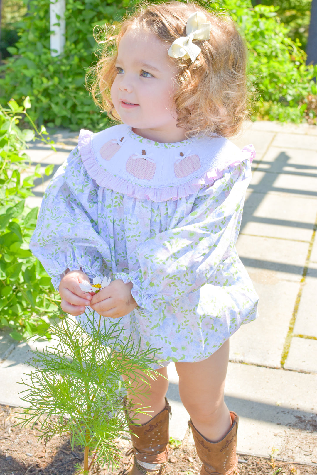 PRE-ORDER Pink Floral Smocked Pumpkin Bubble