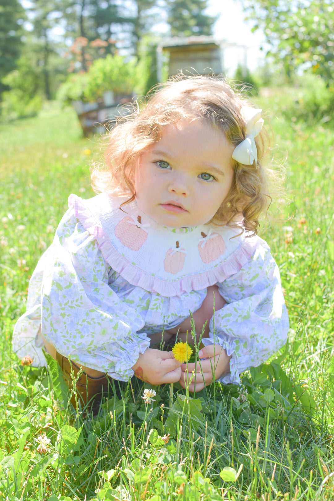 PRE-ORDER Pink Floral Smocked Pumpkin Bubble