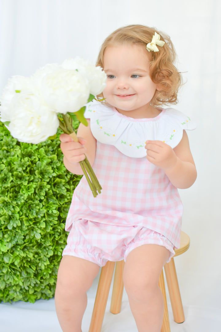 Darla Daisy Pink Gingham Smocked Diaper Set