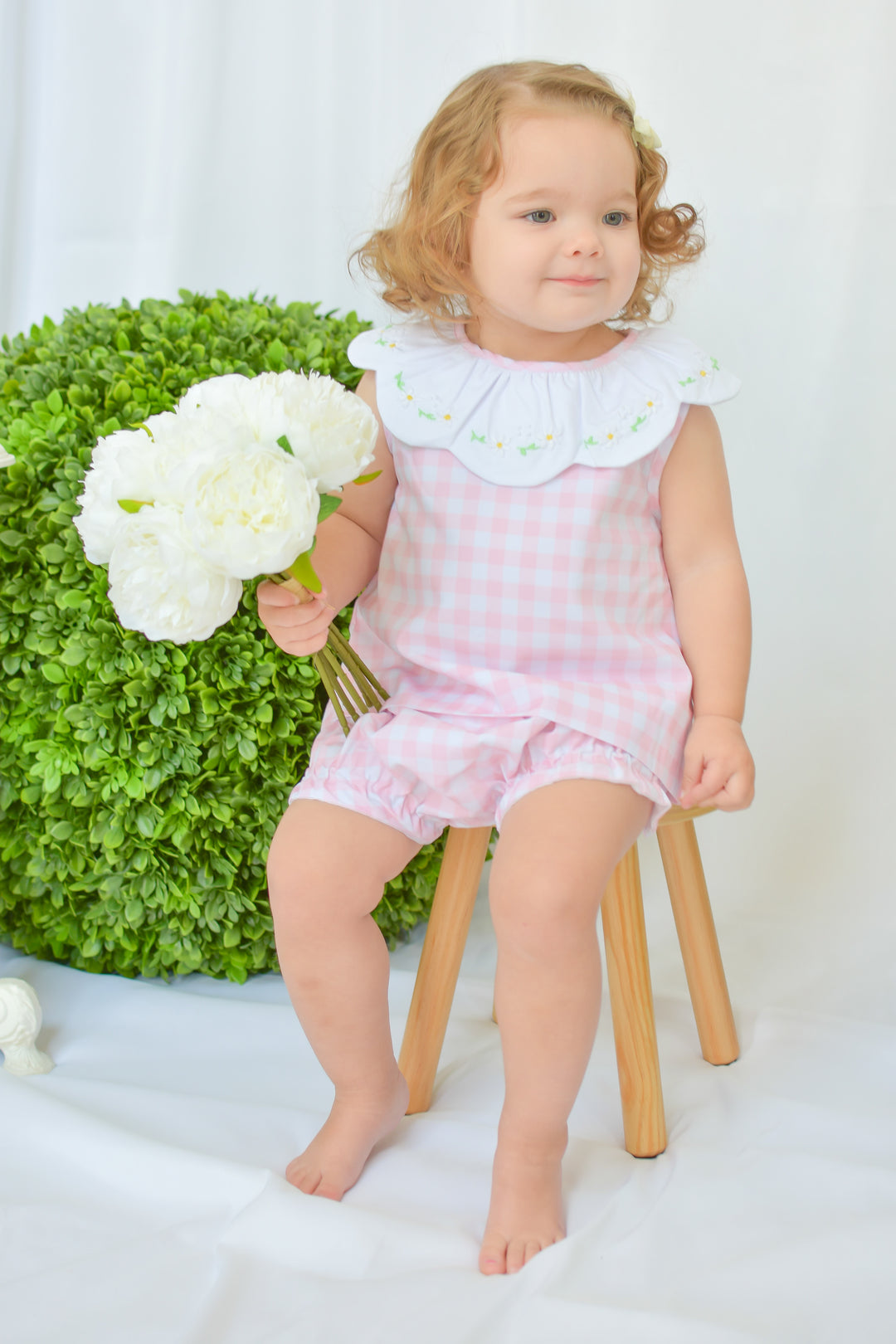 Darla Daisy Pink Gingham Smocked Diaper Set