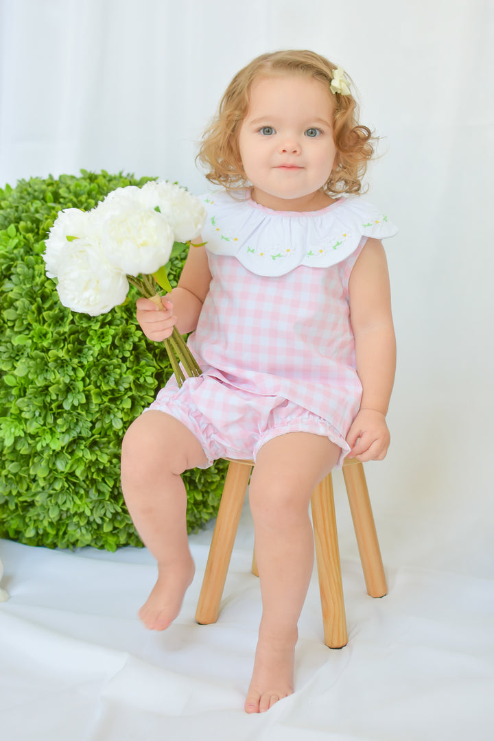 Darla Daisy Pink Gingham Smocked Diaper Set