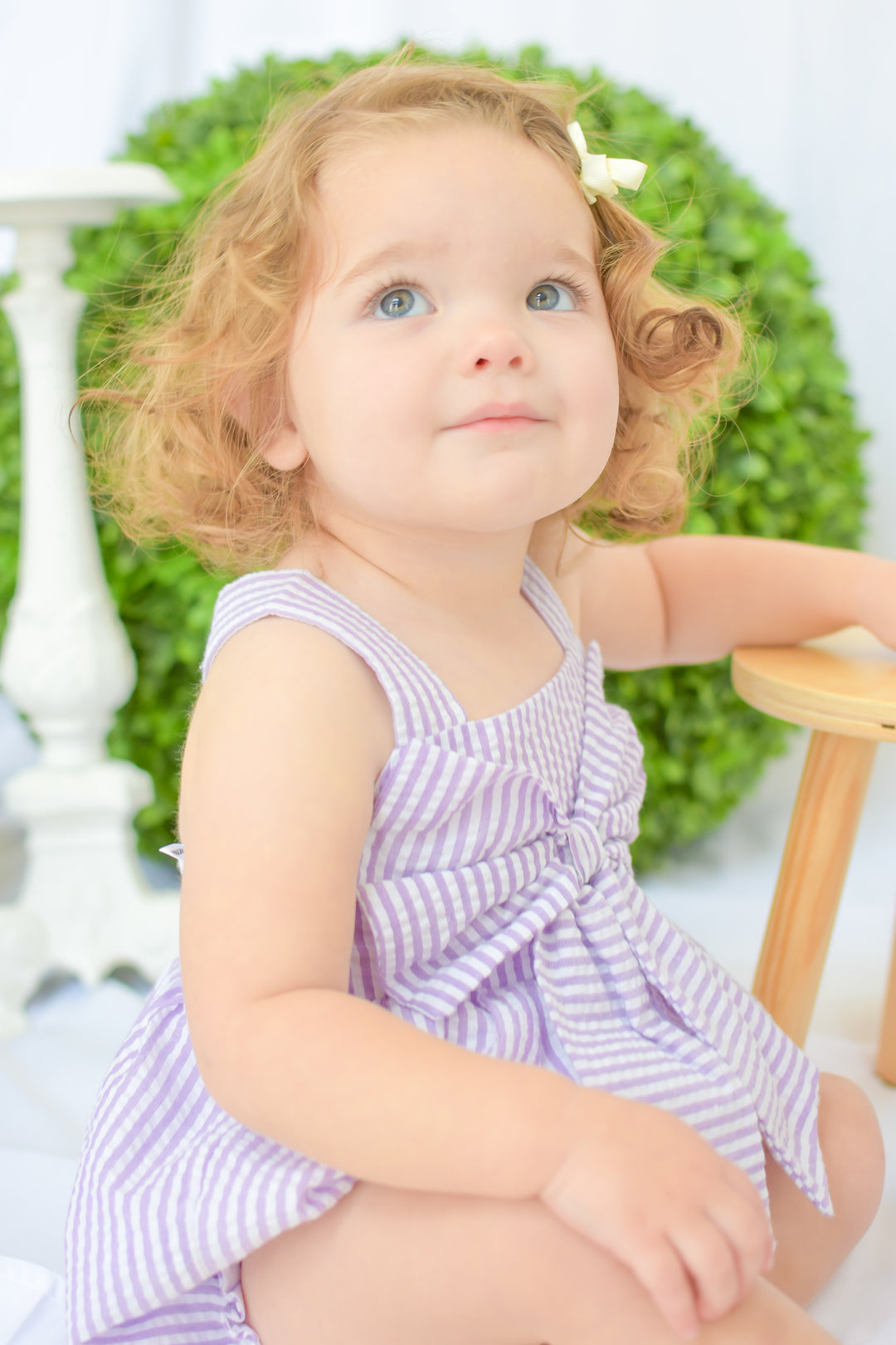 Purple Seersucker Girl Bubble with Bow