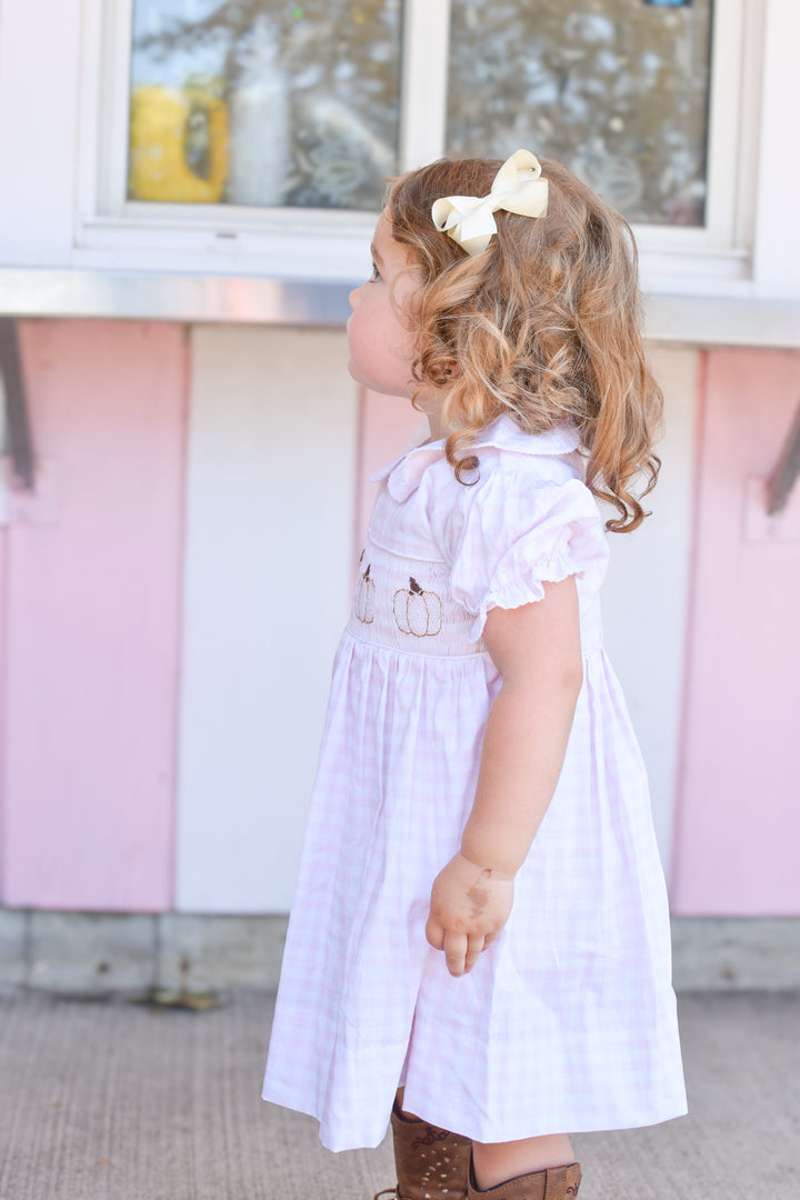 PRE-ORDER Pink Gingham Pumpkin Smocked Dress