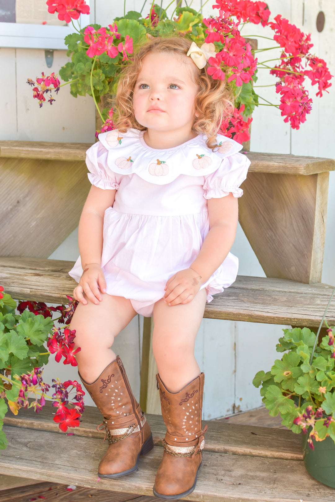 PRE-ORDER Pink Pumpkin Smocked Bubble with Scalloped Collar