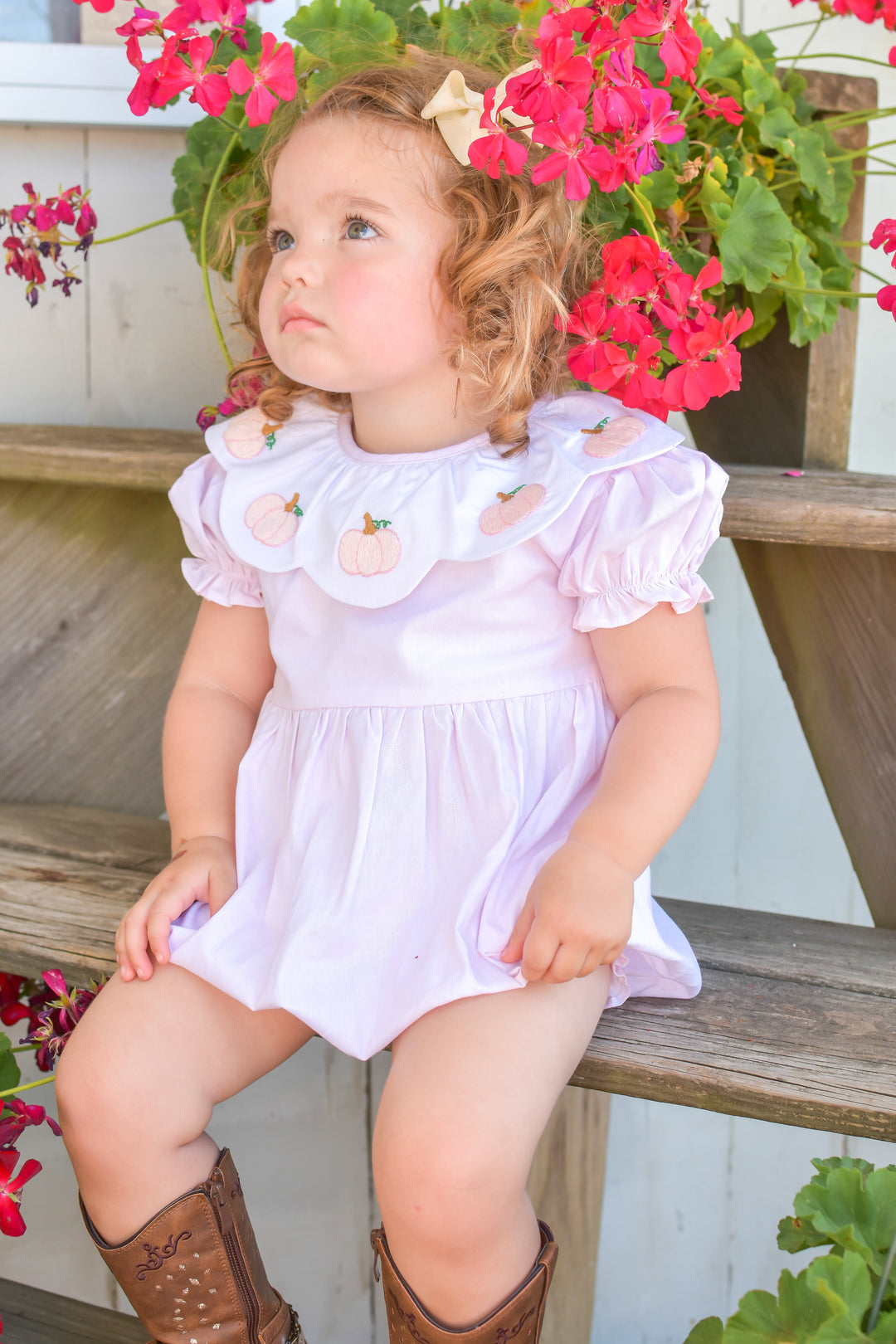 PRE-ORDER Pink Pumpkin Smocked Bubble with Scalloped Collar