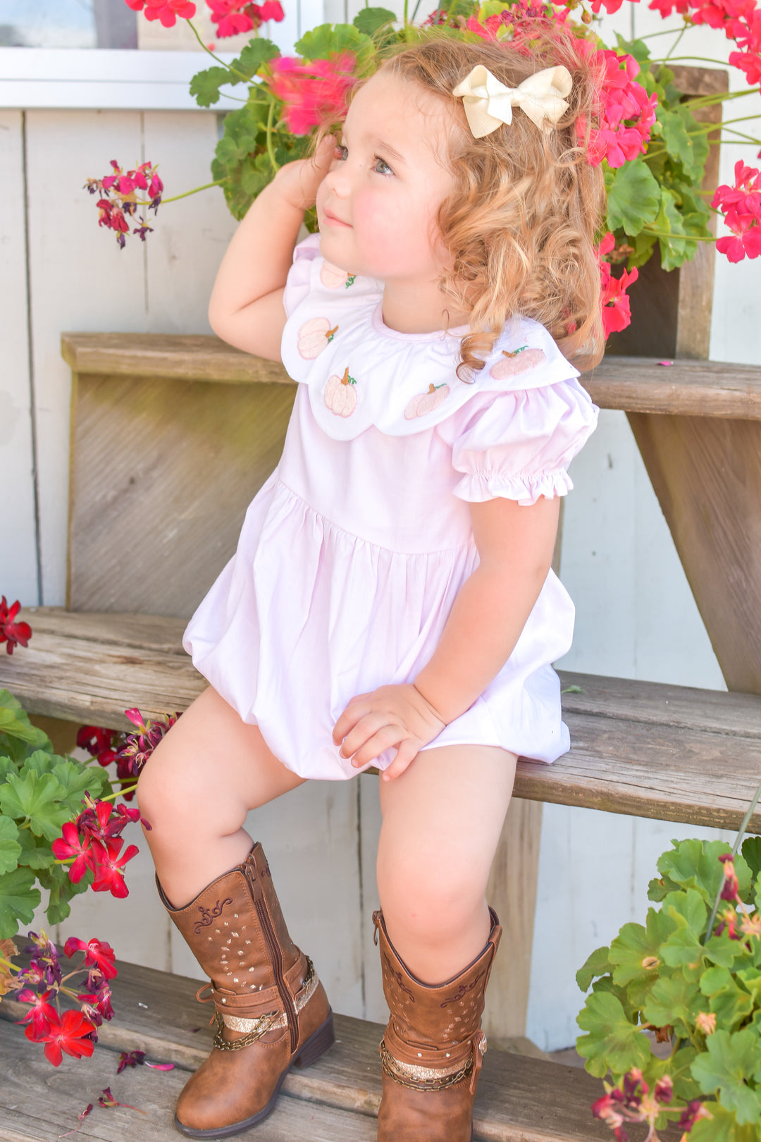 PRE-ORDER Pink Pumpkin Smocked Bubble with Scalloped Collar