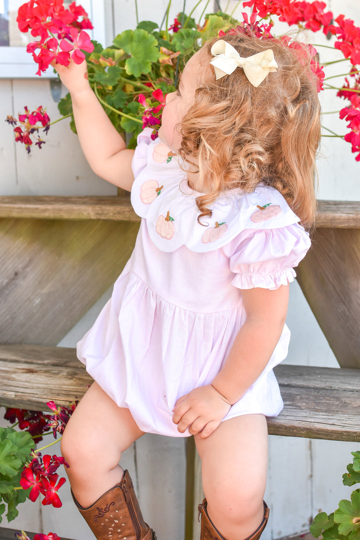 PRE-ORDER Pink Pumpkin Smocked Bubble with Scalloped Collar