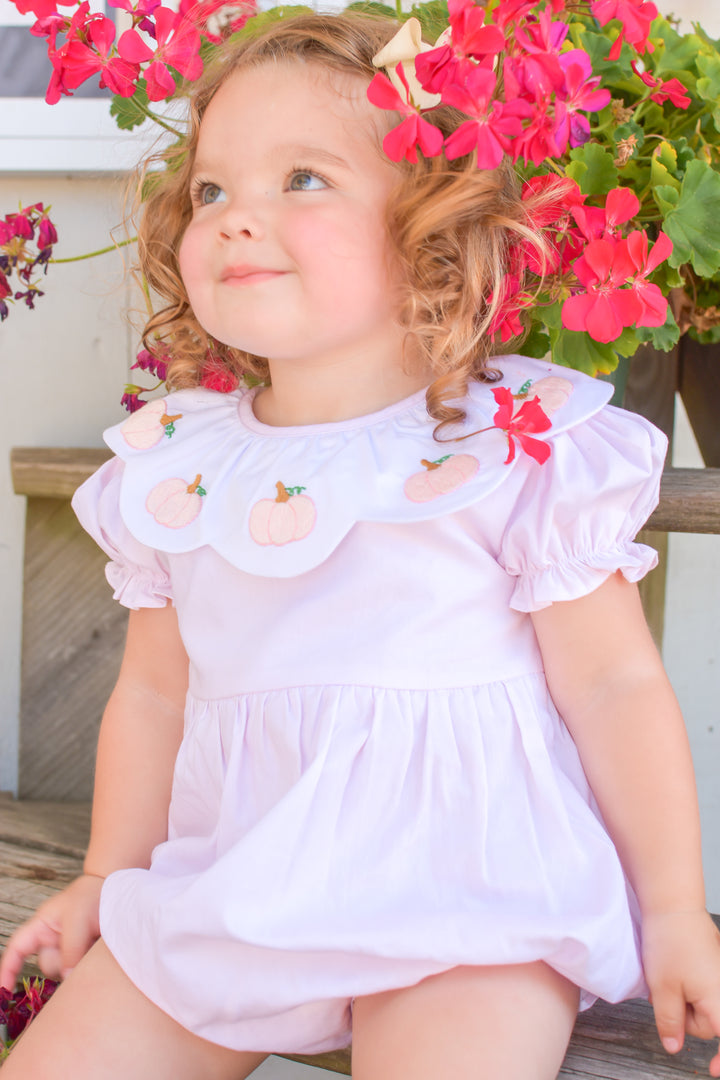 PRE-ORDER Pink Pumpkin Smocked Bubble with Scalloped Collar