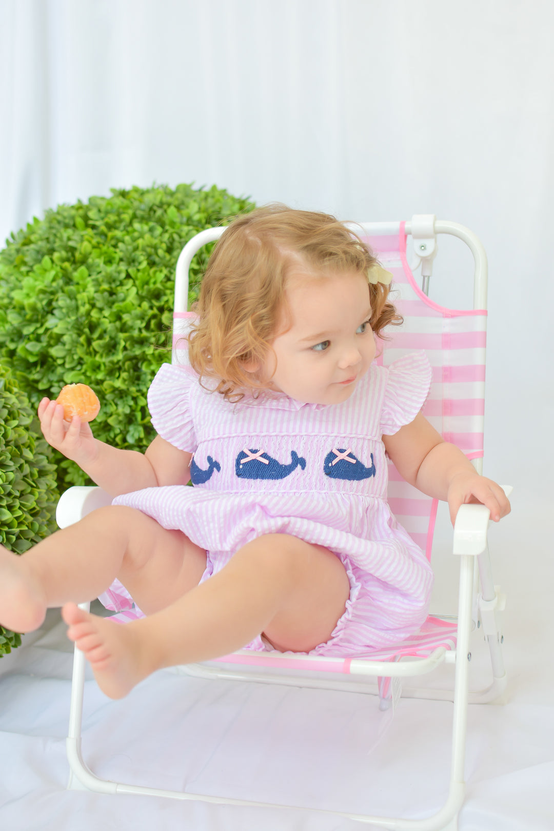 Pink Seersucker Whale Smocked Bubble
