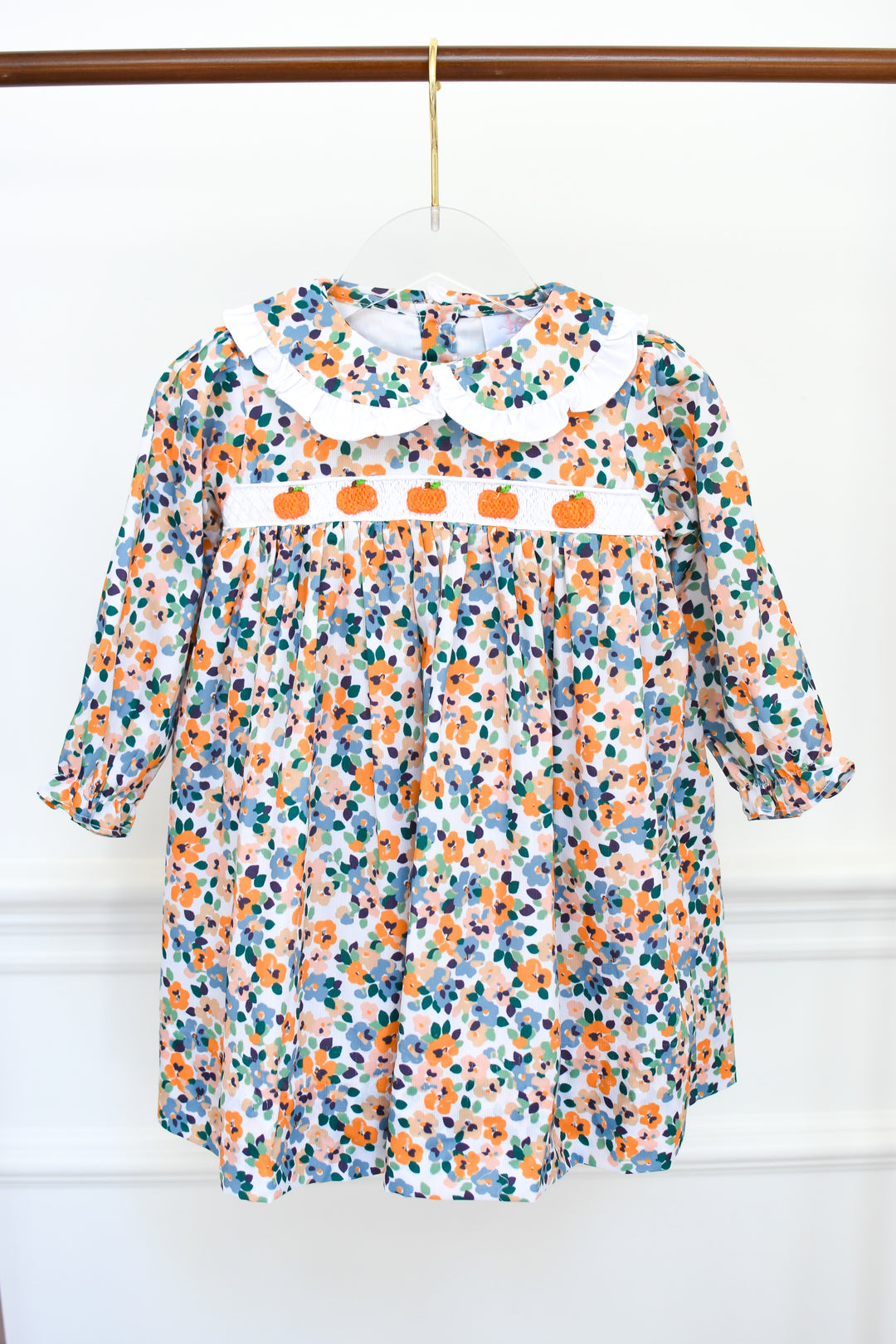 PRE-ORDER Yellow Fall Floral Pumpkin Smocked Dress