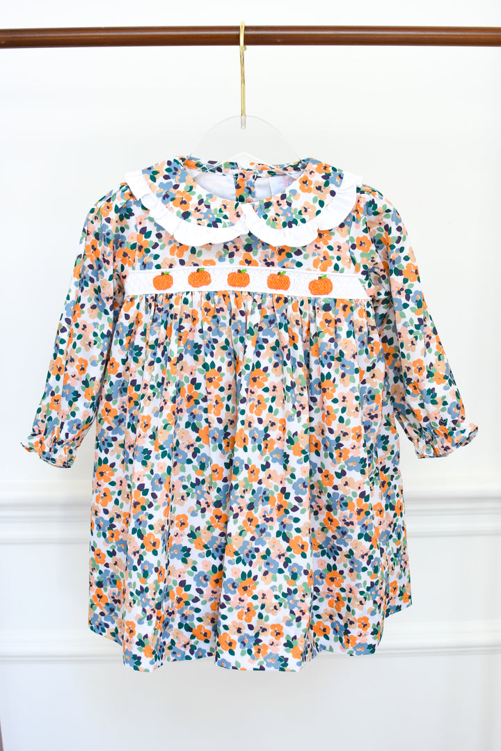 PRE-ORDER Yellow Fall Floral Pumpkin Smocked Dress
