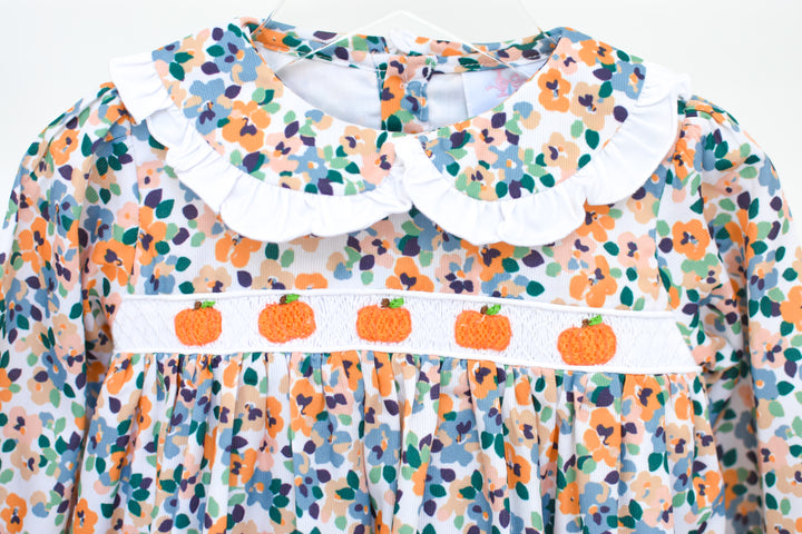 PRE-ORDER Girls Yellow Fall Floral Pumpkin Smocked Bubble