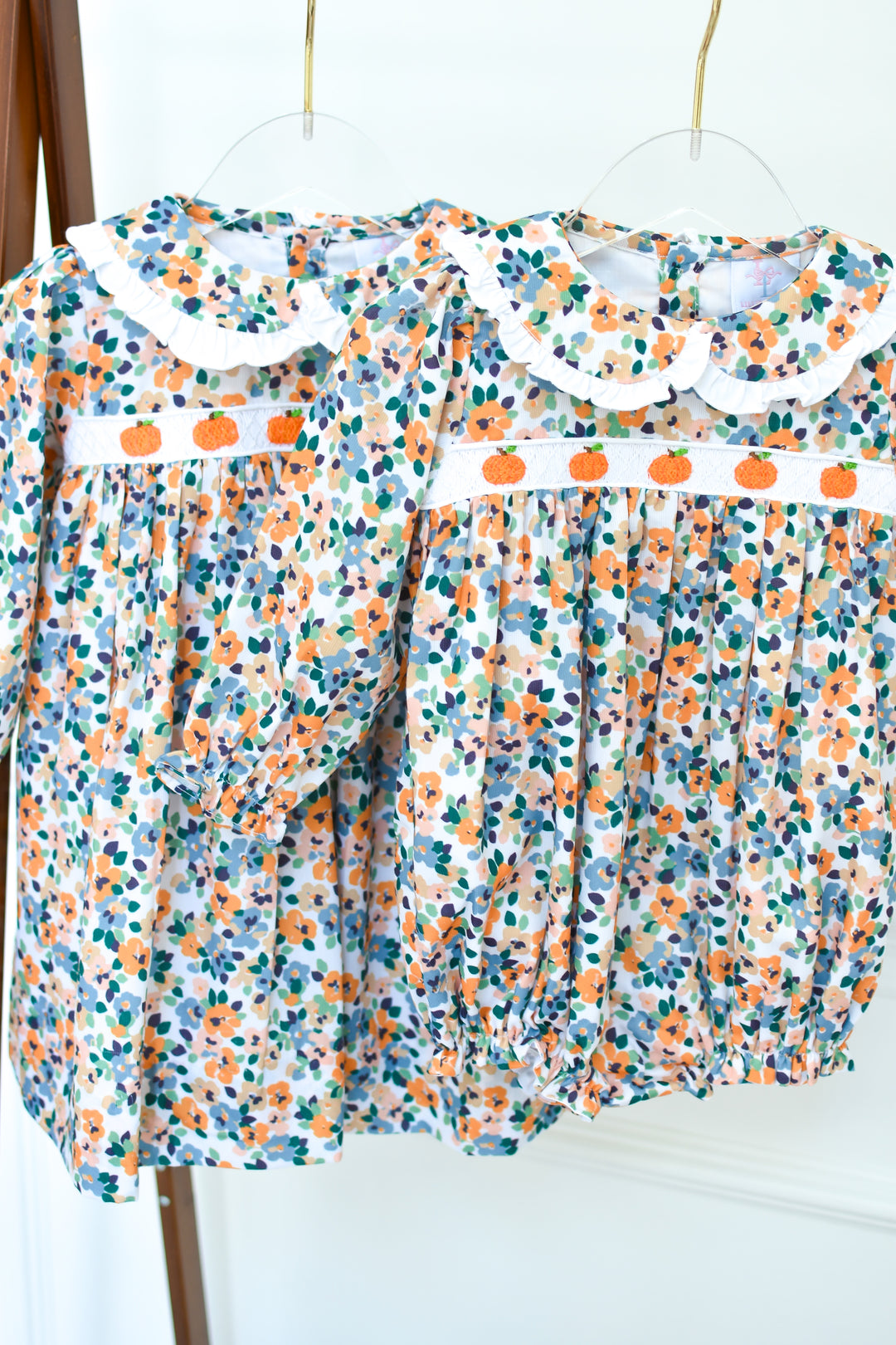PRE-ORDER Girls Yellow Fall Floral Pumpkin Smocked Bubble