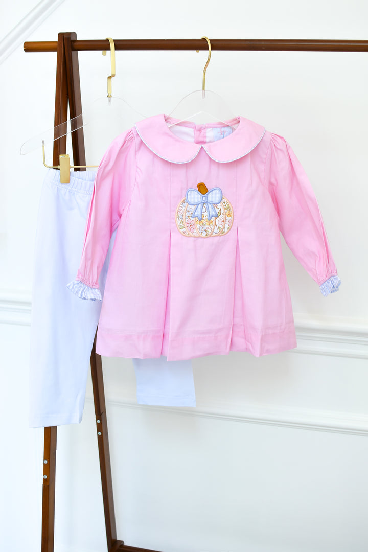 PRE-ORDER Pink Floral Appliqué Pumpkin Legging Set