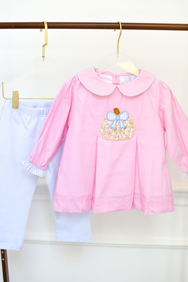 PRE-ORDER Pink Floral Appliqué Pumpkin Legging Set