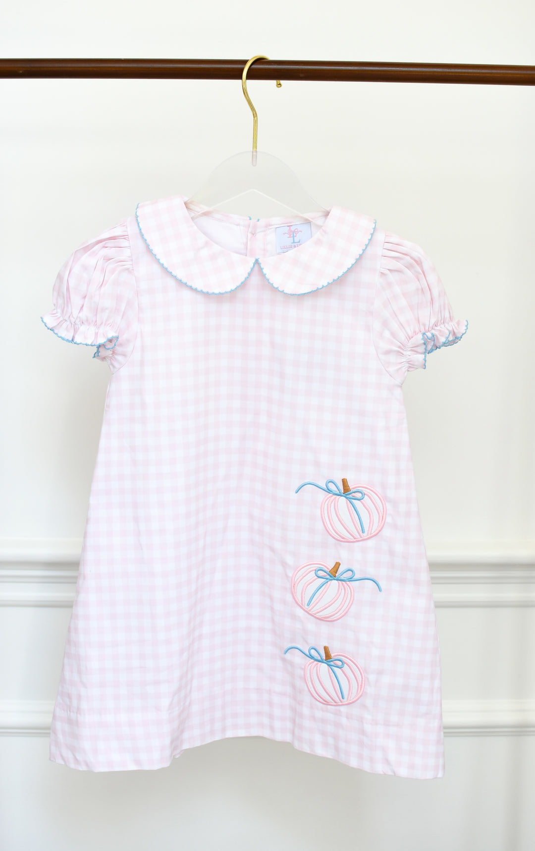 PRE-ORDER Girls Pink Gingham Pumpkin Dress