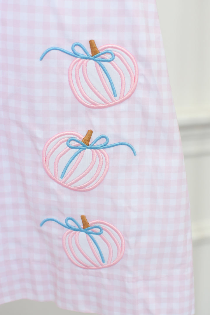 PRE-ORDER Girls Pink Gingham Pumpkin Dress