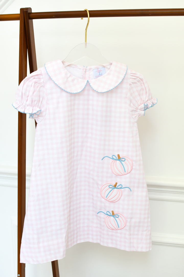 PRE-ORDER Girls Pink Gingham Pumpkin Dress