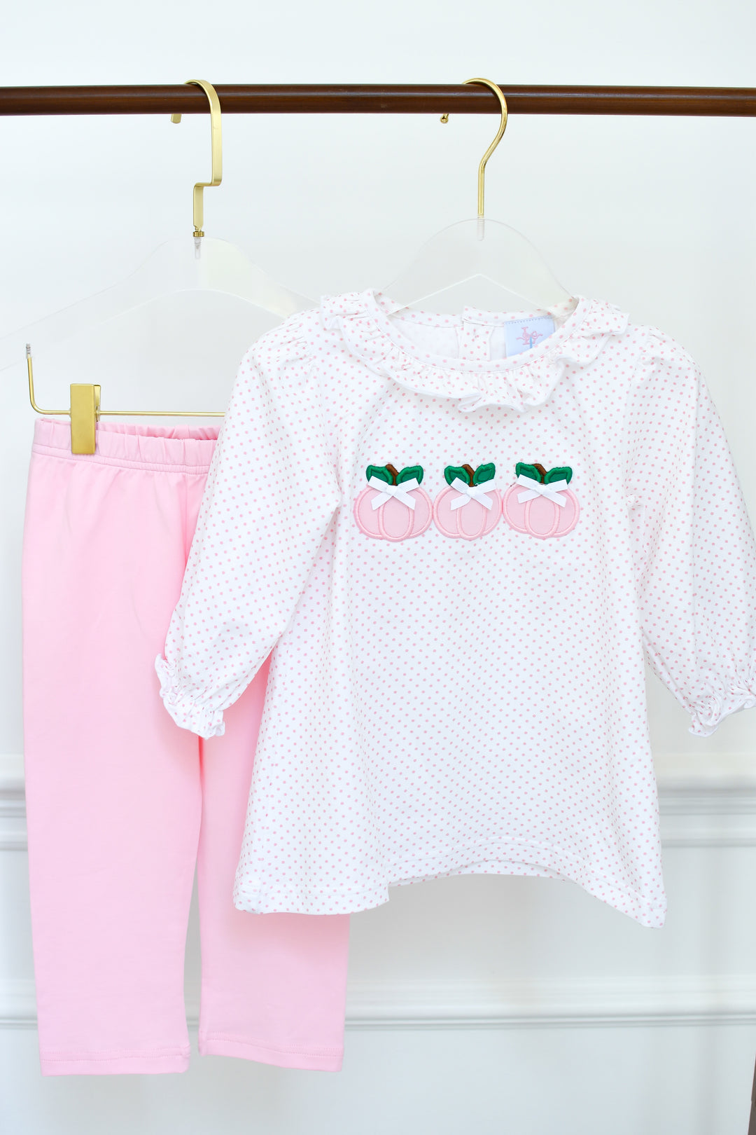 PRE-ORDER Pink Polka Dot Pink Pumpkin Legging Set
