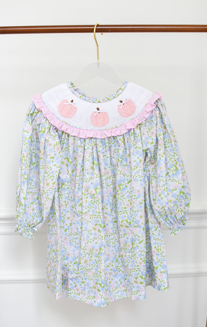 PRE-ORDER Pink Floral Smocked Pumpkin Dress