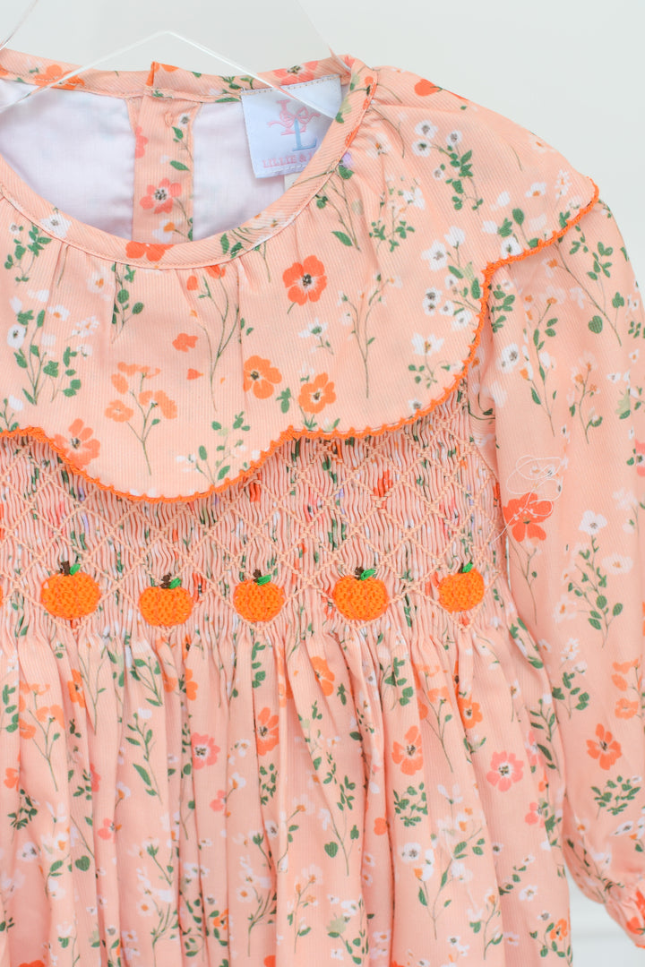 PRE-ORDER Peach Floral Pumpkin Smocked Dress