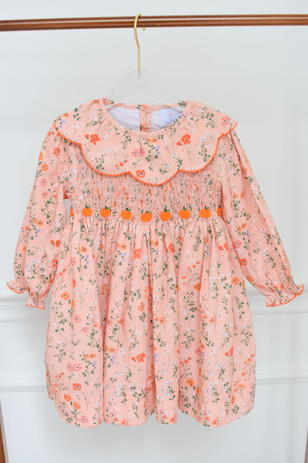 PRE-ORDER Peach Floral Pumpkin Smocked Dress