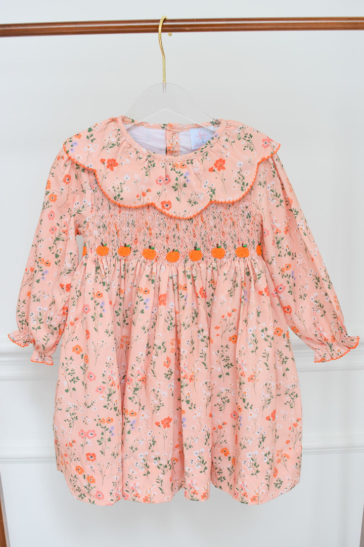 PRE-ORDER Peach Floral Pumpkin Smocked Dress