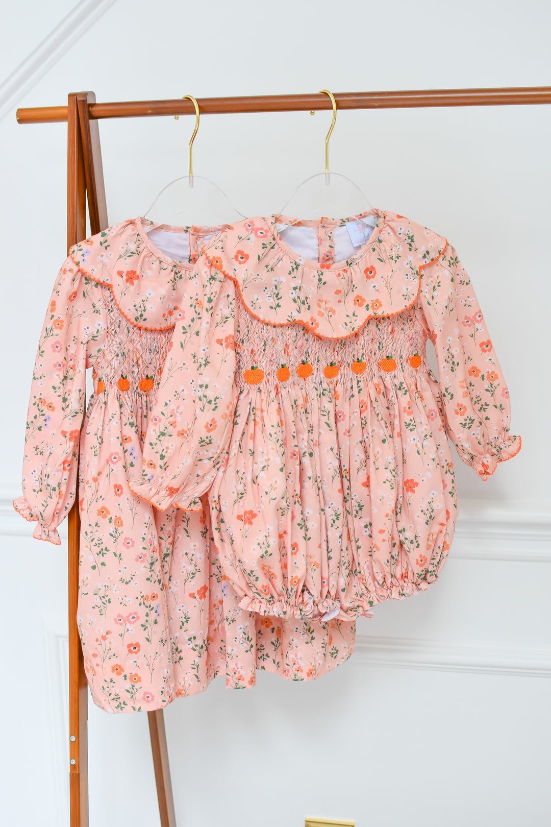 PRE-ORDER Peach Floral Pumpkin Smocked Dress