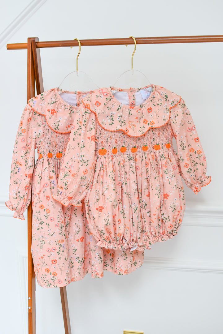 PRE-ORDER Peach Floral Pumpkin Smocked Dress