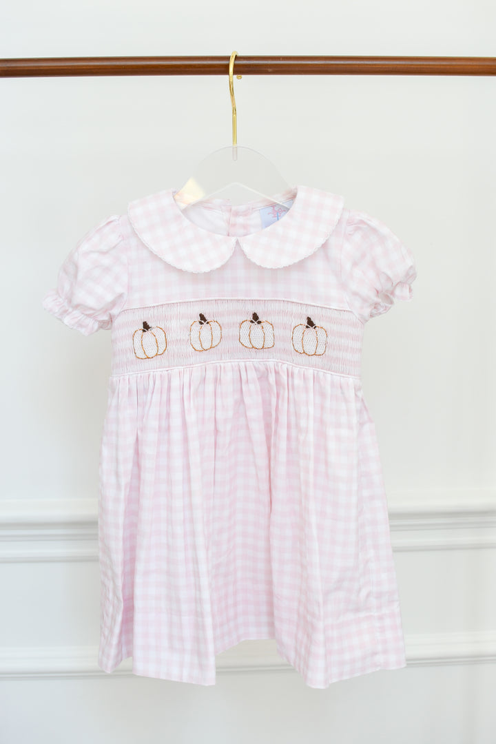 PRE-ORDER Pink Gingham Pumpkin Smocked Dress