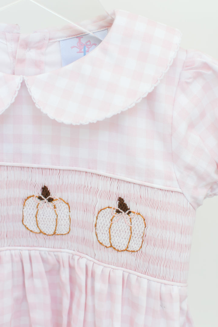 PRE-ORDER Pink Gingham Pumpkin Smocked Dress