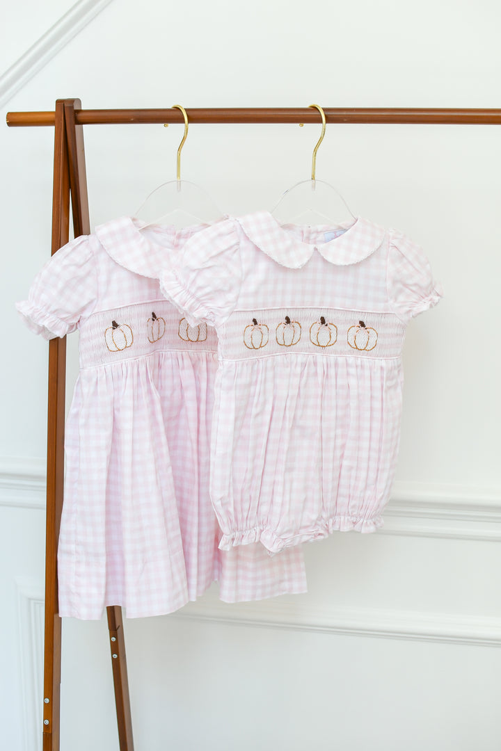 PRE-ORDER Pink Gingham Pumpkin Smocked Dress