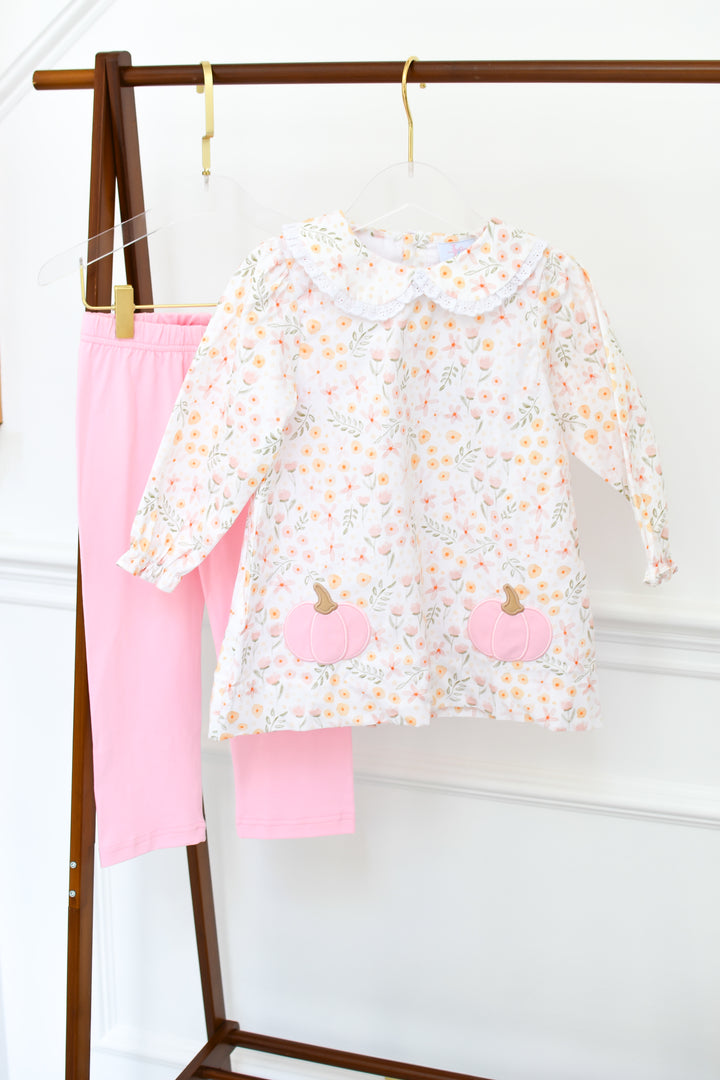 PRE-ORDER Pastel Floral Pumpkin Long Sleeve Legging Set