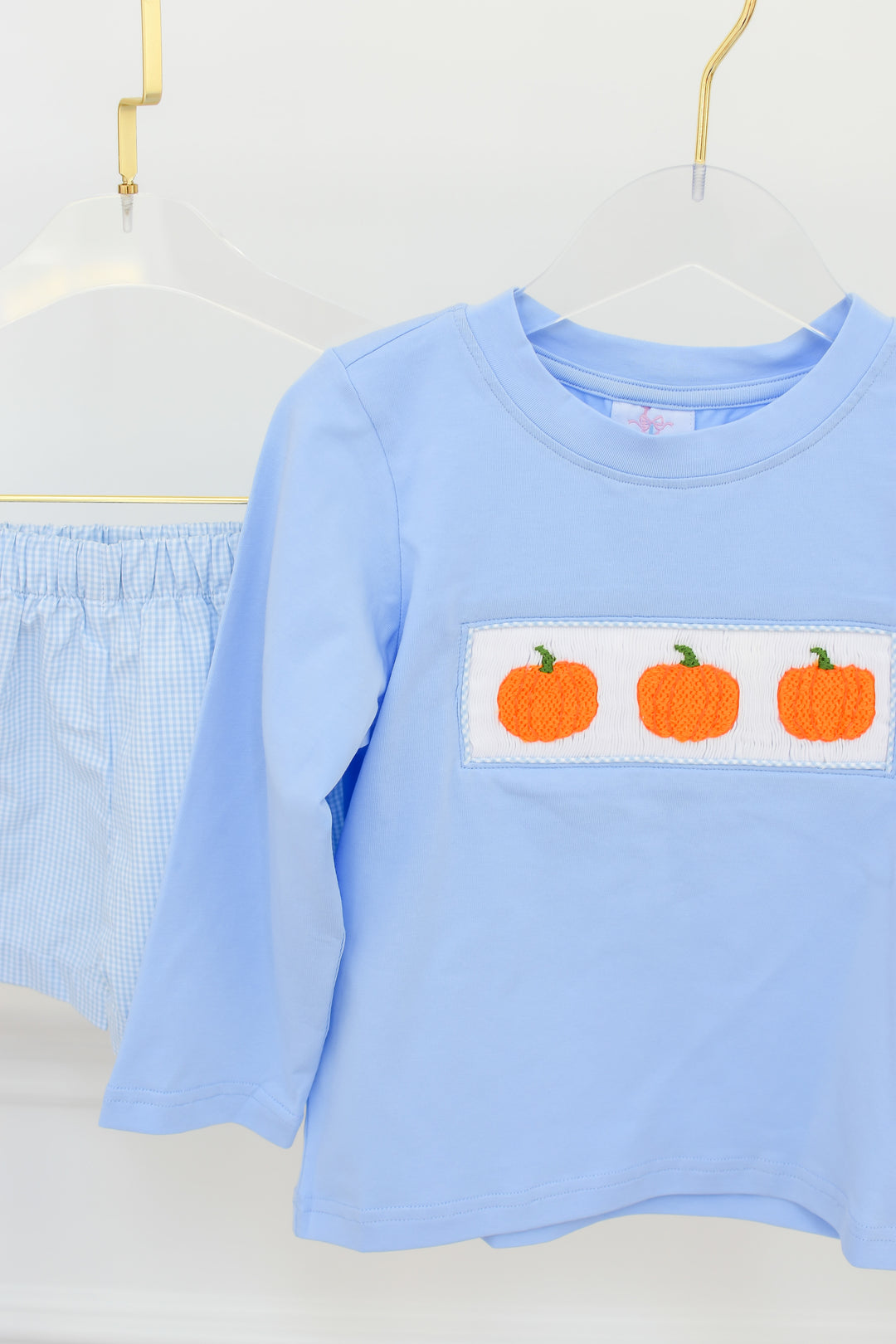 PRE-ORDER Boys Pumpkin Trio Long Sleeve Shirt & Gingham Short Set