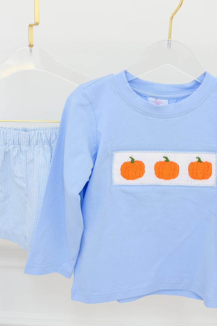 PRE-ORDER Boys Pumpkin Trio Long Sleeve Shirt & Gingham Short Set