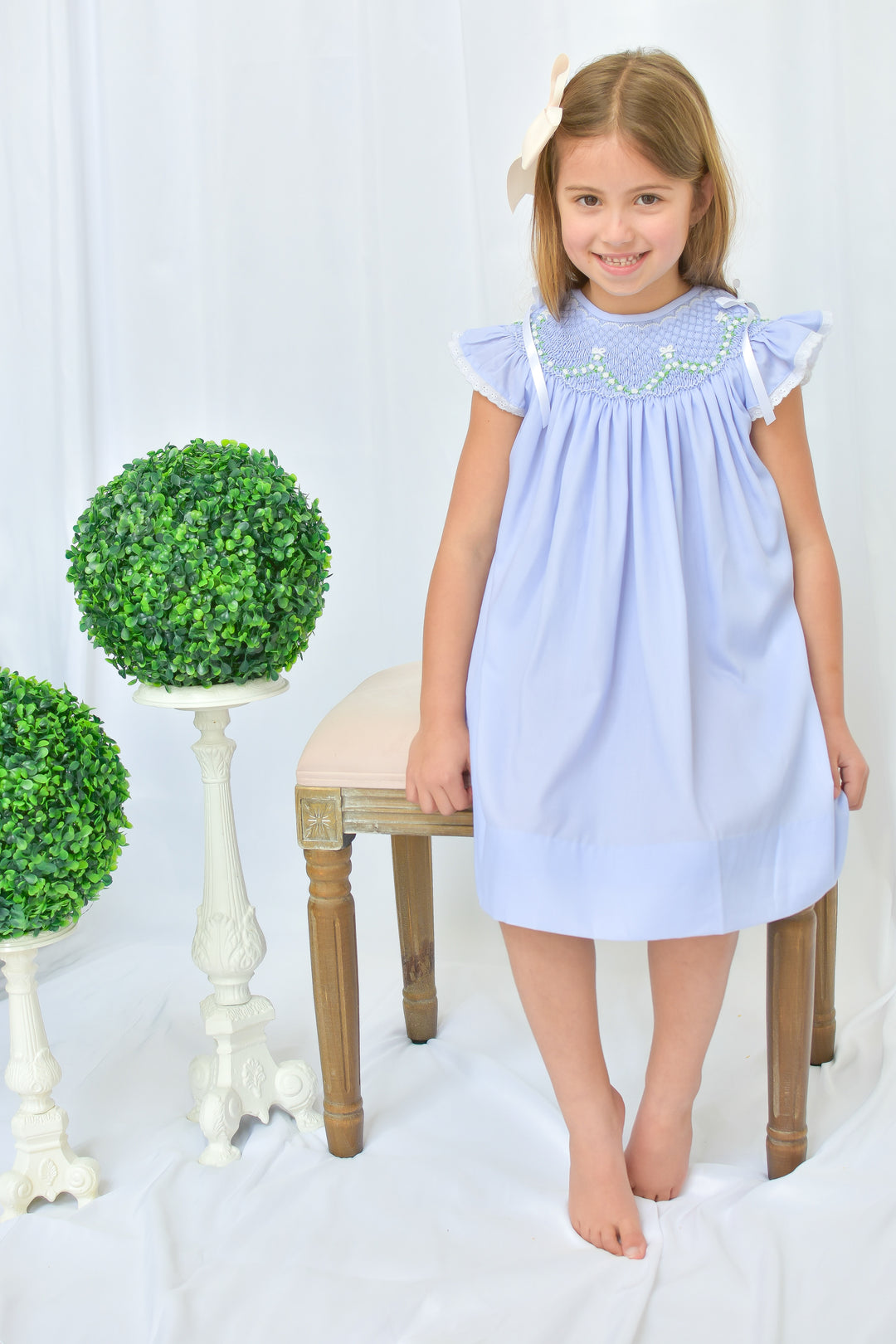 Roses & Bows Smocked Dress in Blue