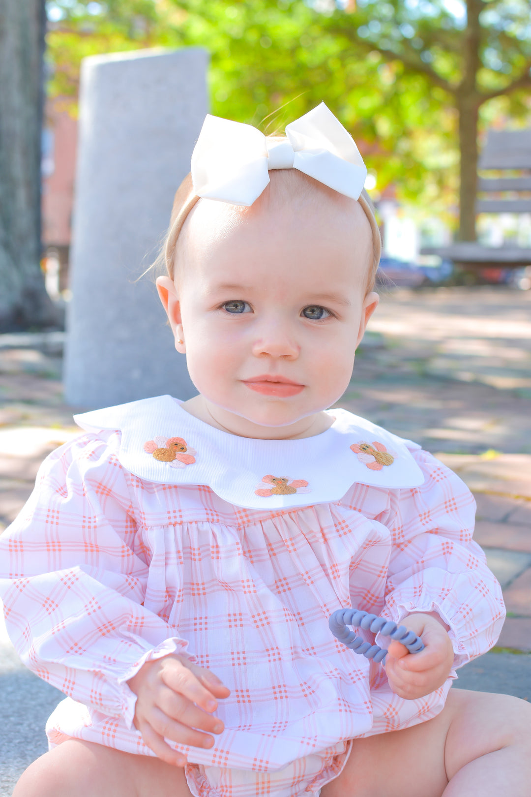 PRE-ORDER Girls Peach Gingham Turkey Collar Bubble