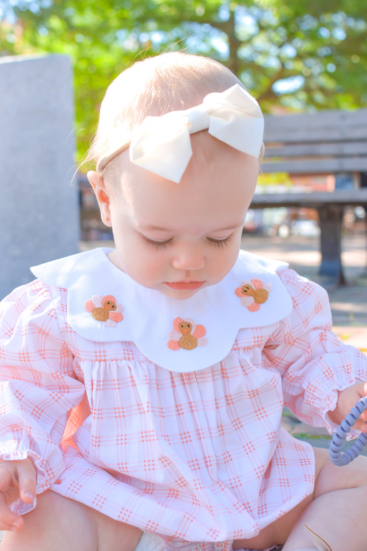 PRE-ORDER Girls Peach Gingham Turkey Collar Bubble