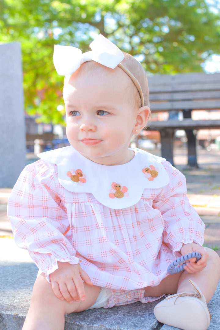 PRE-ORDER Girls Peach Gingham Turkey Collar Bubble