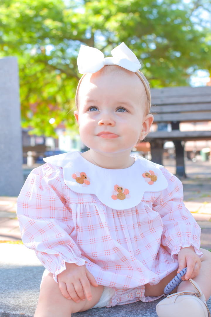 PRE-ORDER Girls Peach Gingham Turkey Collar Bubble