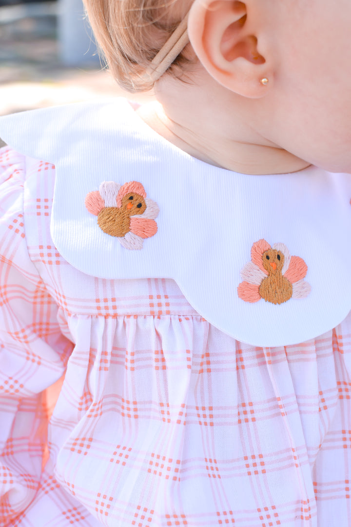 PRE-ORDER Girls Peach Gingham Turkey Collar Bubble