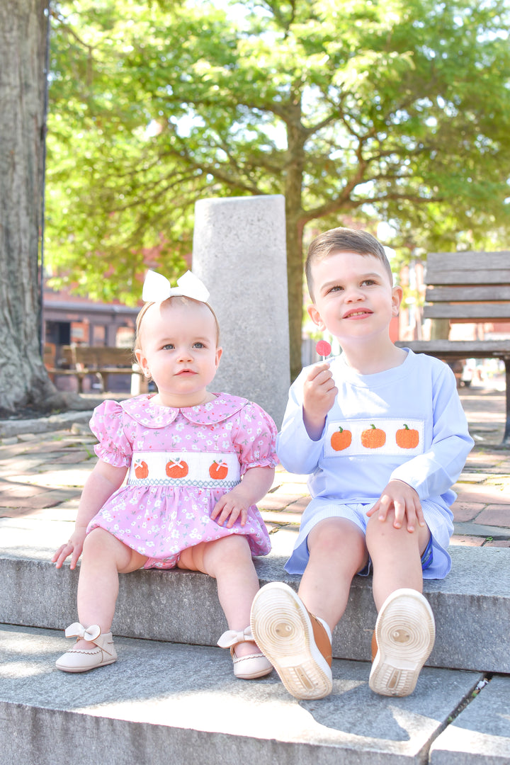 PRE-ORDER Boys Pumpkin Trio Long Sleeve Shirt & Gingham Short Set
