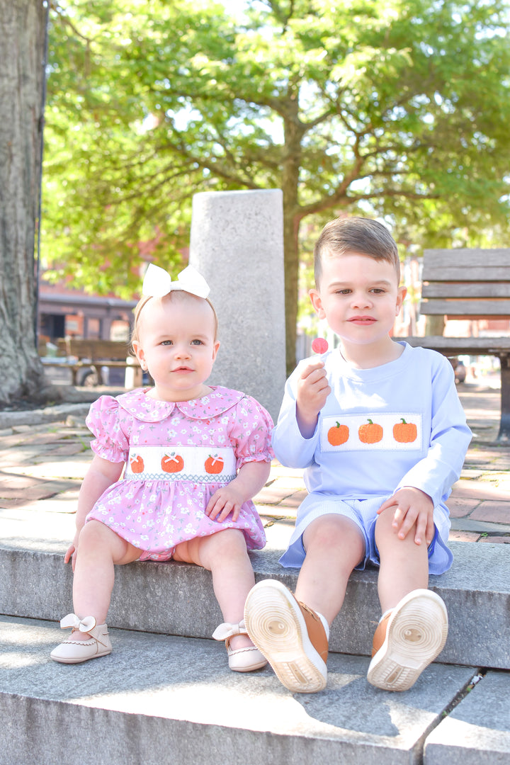 PRE-ORDER Boys Pumpkin Trio Long Sleeve Shirt & Gingham Short Set