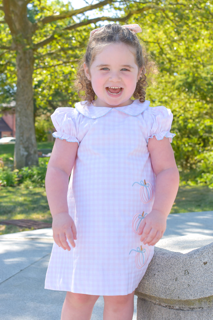 PRE-ORDER Girls Pink Gingham Pumpkin Dress