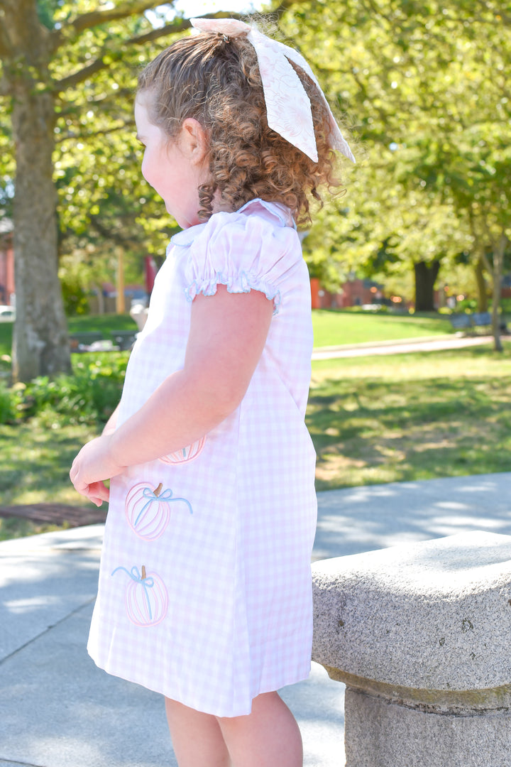 PRE-ORDER Girls Pink Gingham Pumpkin Dress